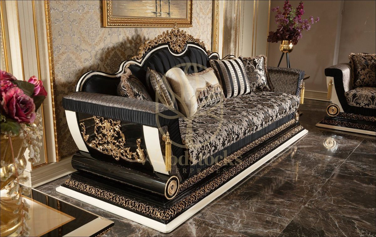 Teak Lyon Black and Gold Tufted Sofa Set, view 5