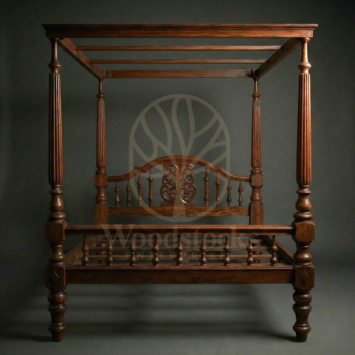 Royal Hand Carved Teak Cossimbazar Mansion House Poster Bed, Saharanpur, view 3