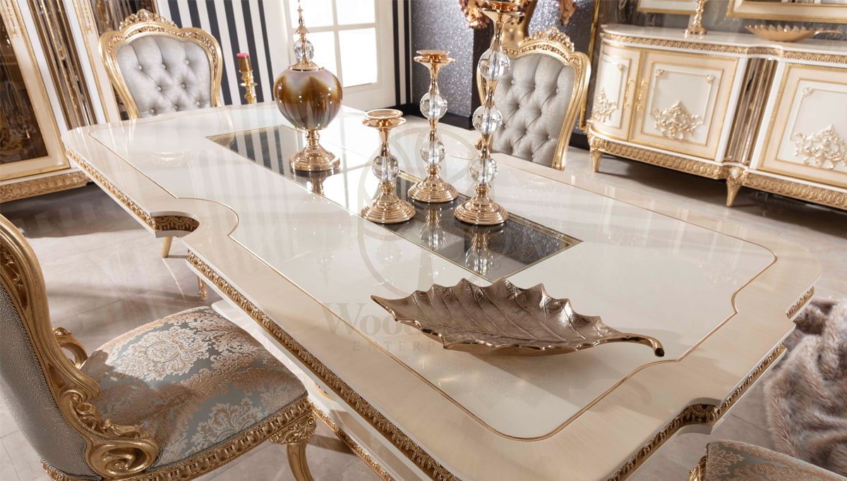 Royal Dominika Cream Hand Carved Teak Dining Table Set, Saharanpur, view 4