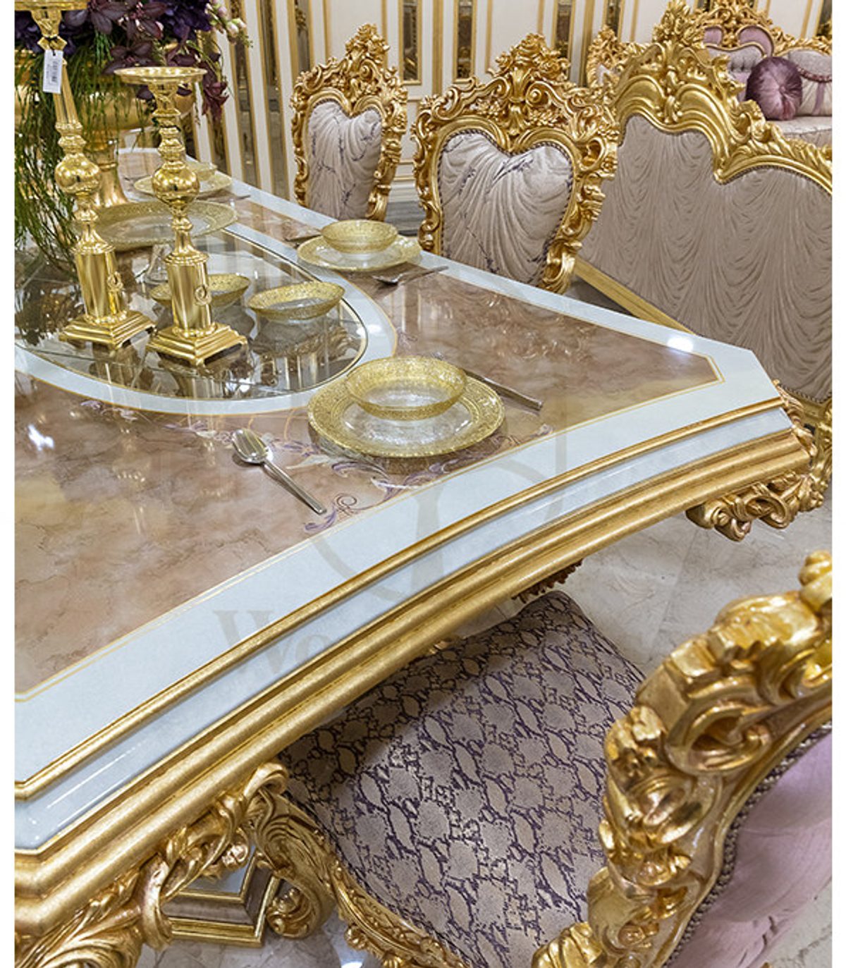 Royal Esvatini Hand Carved Teak Dining Table Set, Saharanpur, view 9
