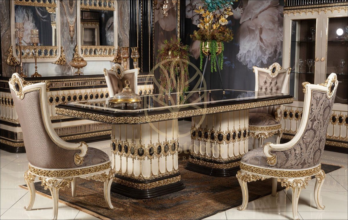 Teak Regal Ivory and Gold Dining Set, alternate view