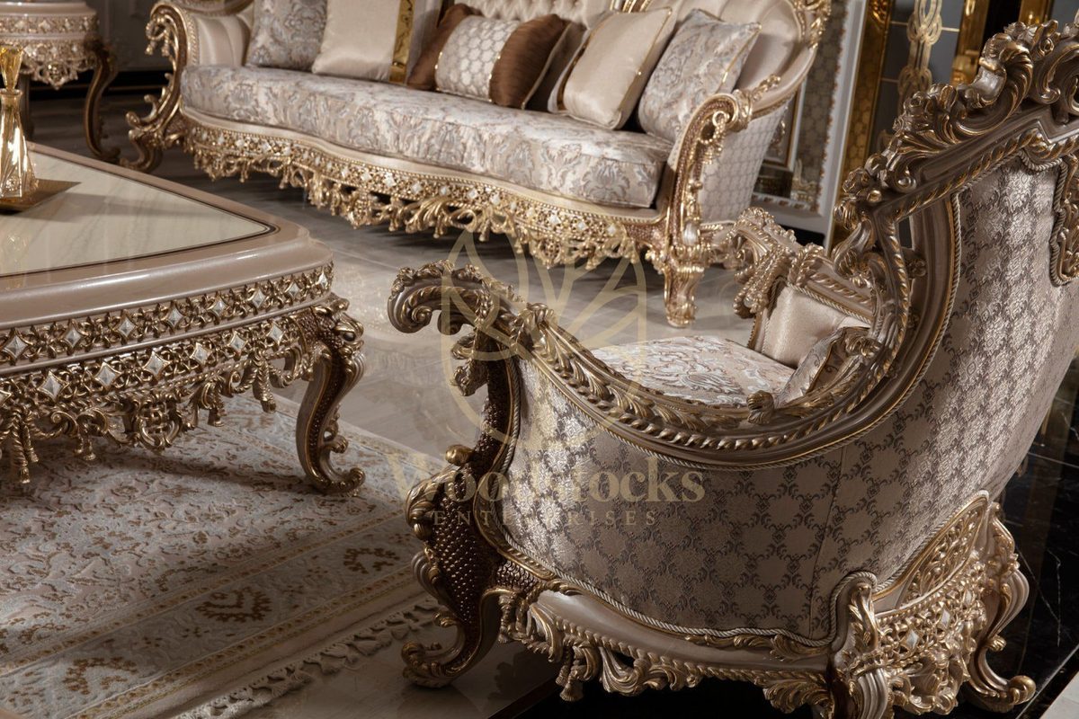 Teak Sovereign Light Brown Damask Sofa Set, view 4