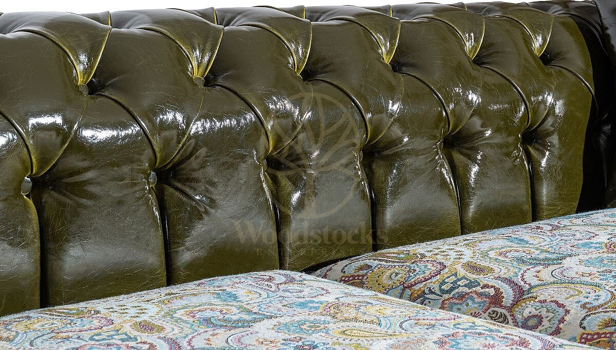 Royal Orelia Chesterfield Leather Hand Carved Teak Sofa Set, Saharanpur, view 3