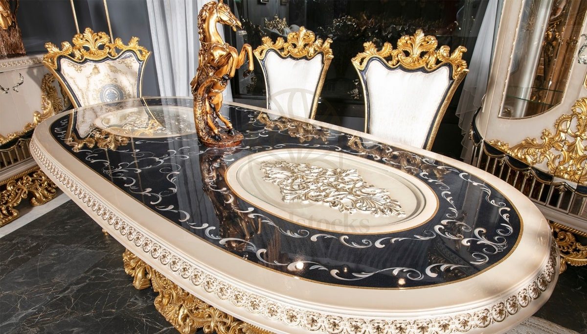 Royal Bilbao Hand Carved Teak Dining Table Set, Saharanpur, view 8