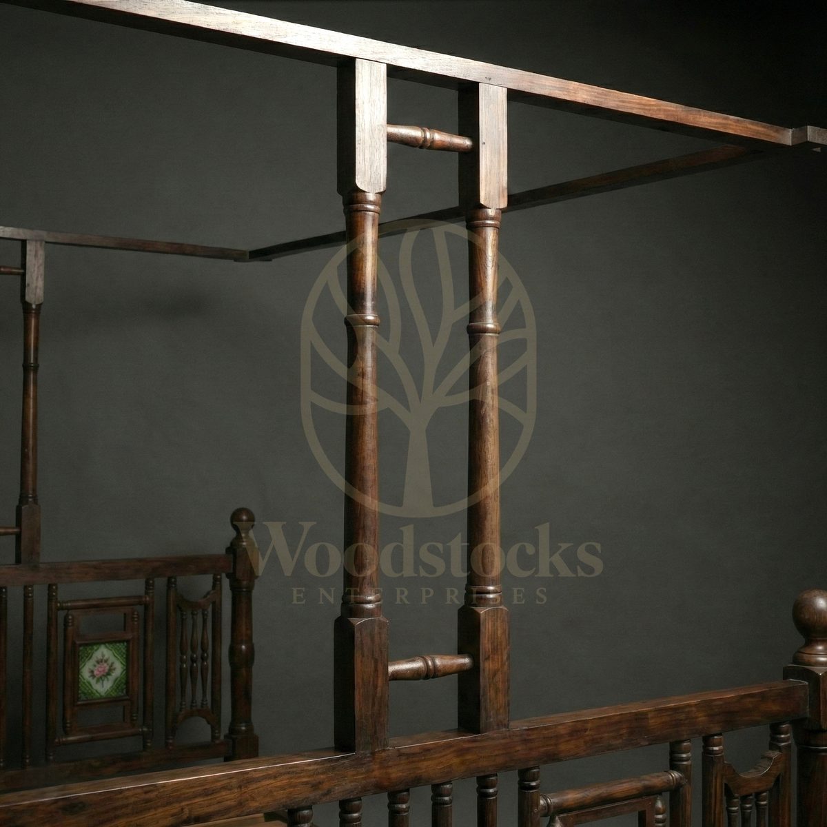Royal Hand Carved Teak Deccan Residency Bungalow Canopy Bed, Saharanpur, view 5