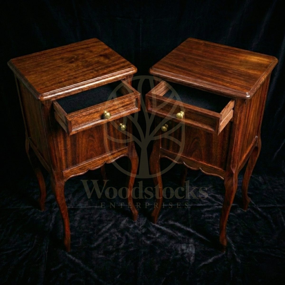 Royal Teak Normandy Louis XV Bedside Pair, Saharanpur, view 3