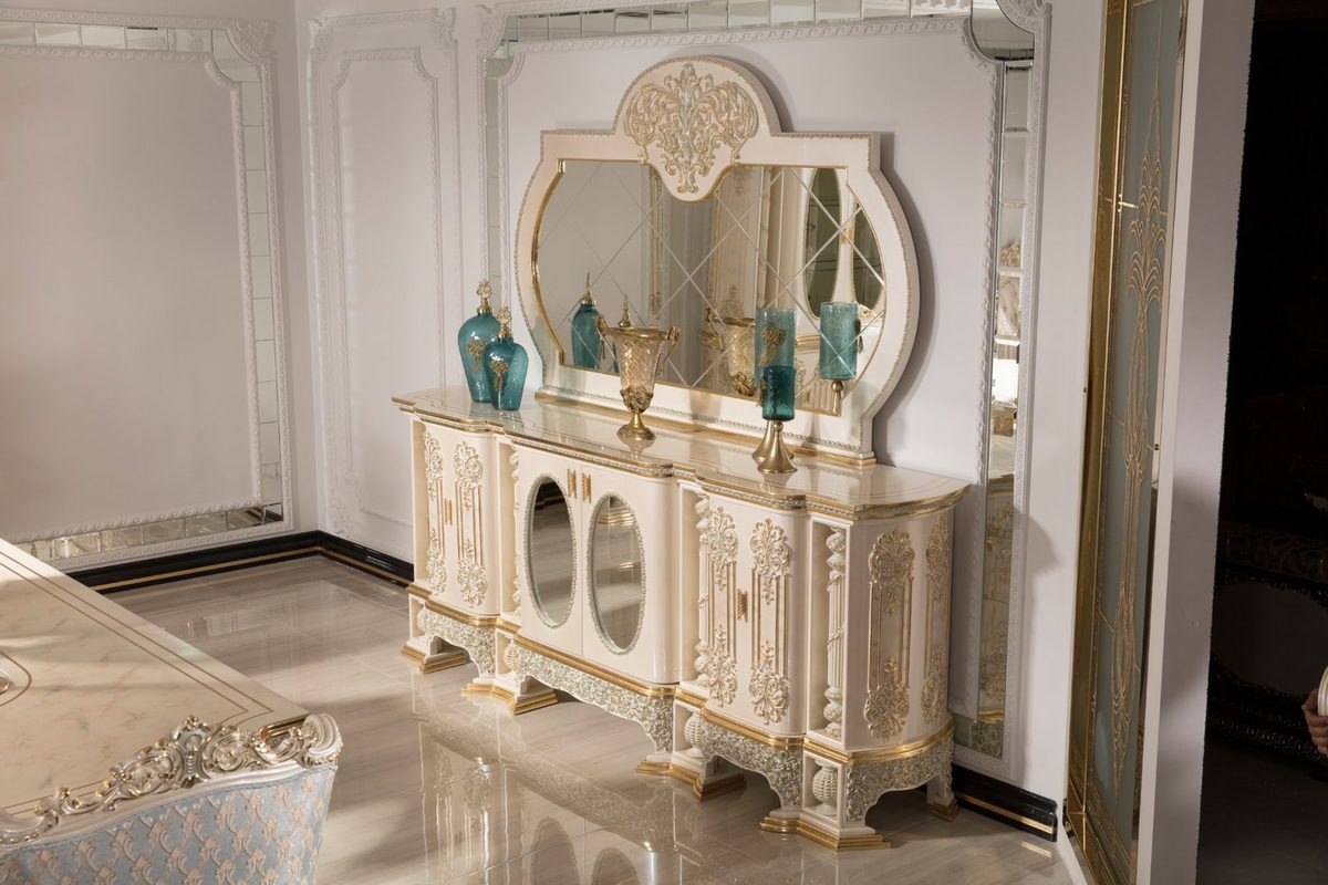 Teak Monaco Ivory and Gold Console Table, Console Table