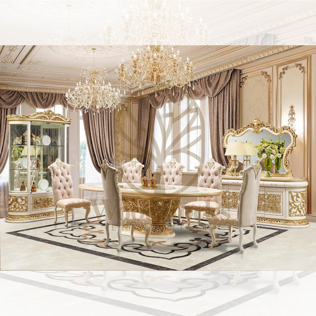 Teak Ornate Cream Dining Table, Dining Table