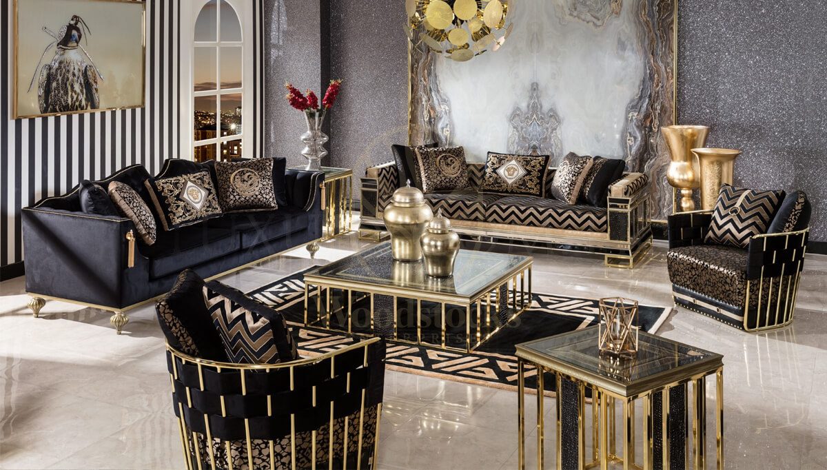 Luxury Kostende Black Handcrafted Teak Sofa Set, Saharanpur, Sofa Set