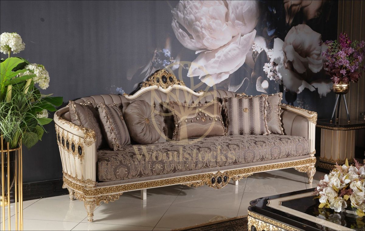 Teak Regal Ivory and Gold Sofa Set, view 3
