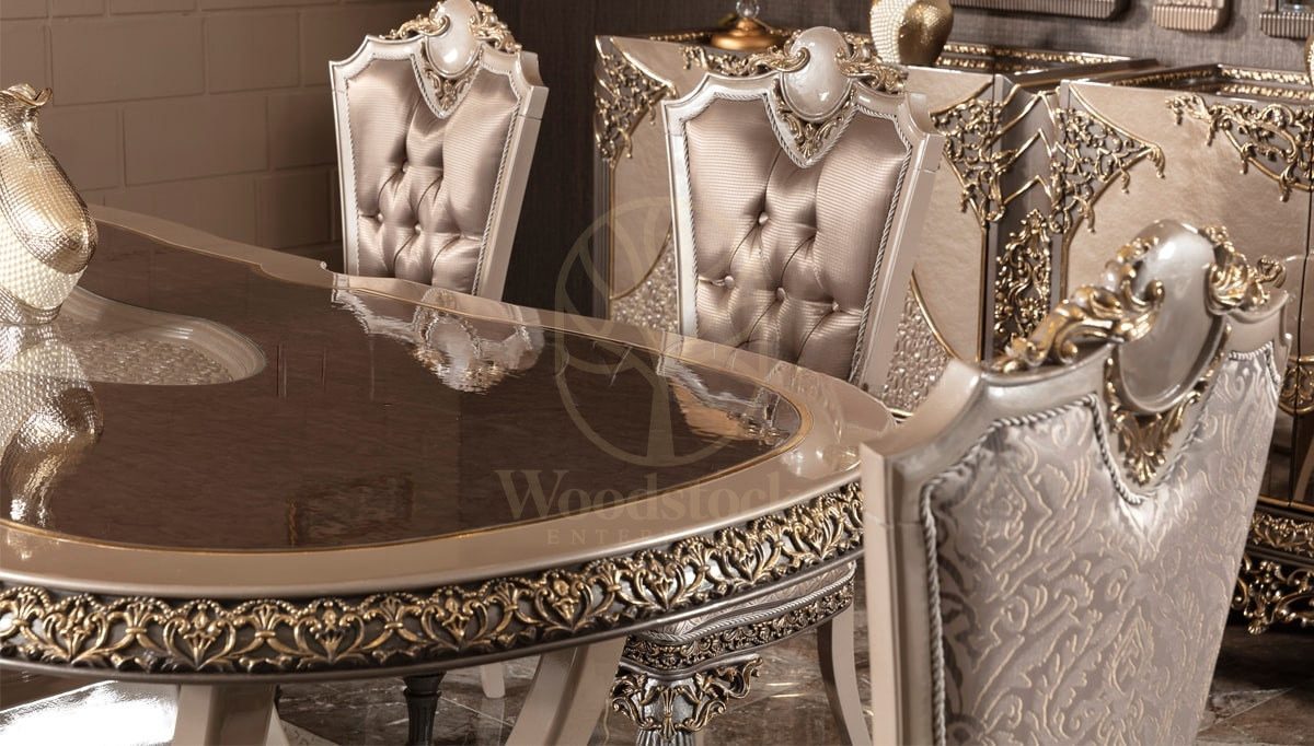 Royal Valena Hand Carved Teak Dining Table Set, Saharanpur, view 5