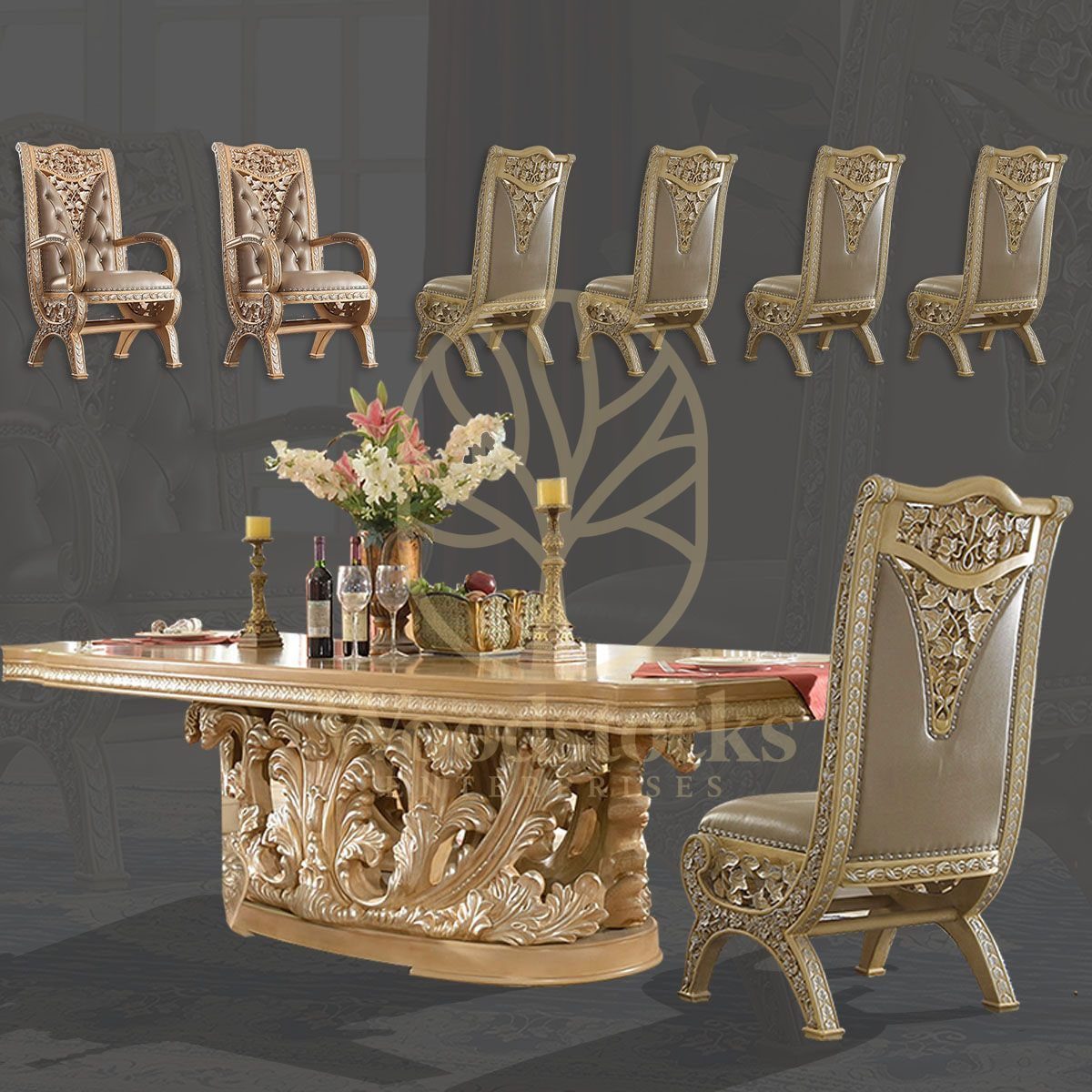 Teak Antique Silver Dining Chair, alternate view