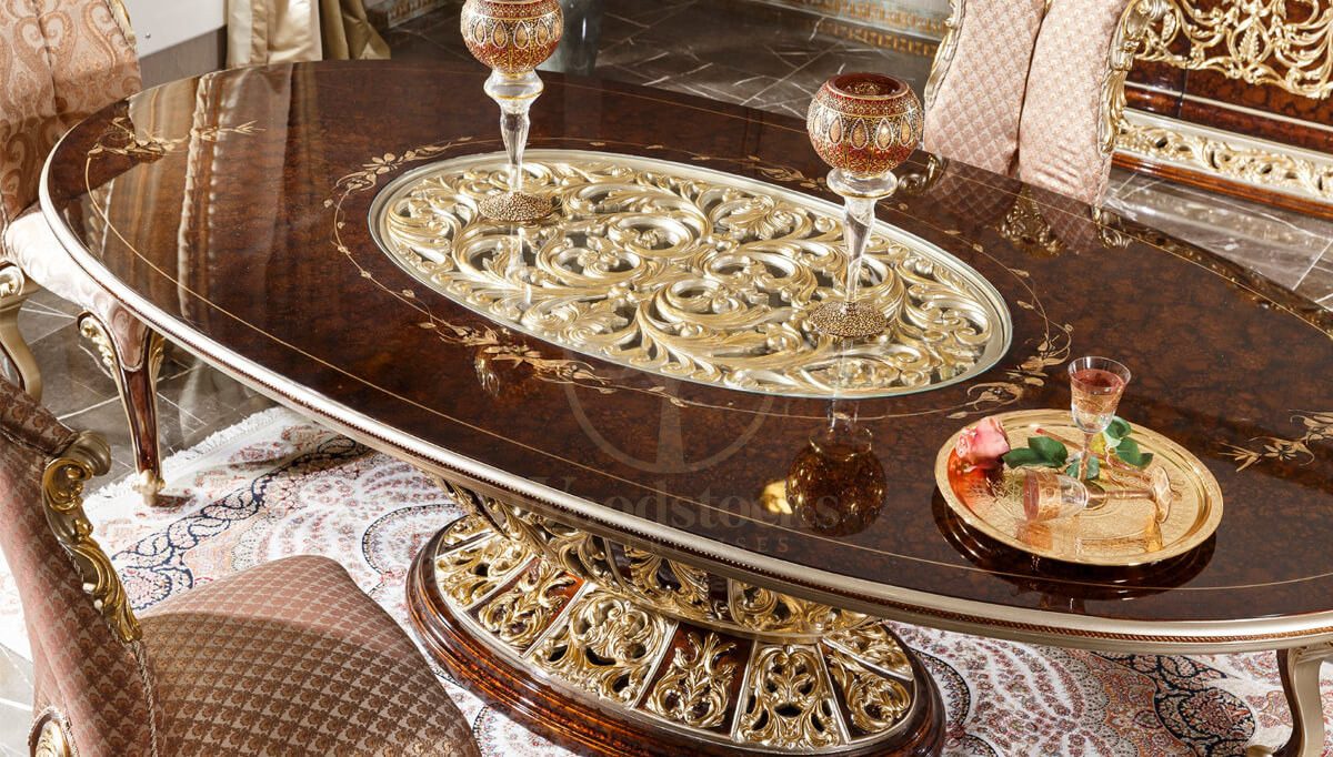 Royal Harzemsah Bronze Hand Carved Teak Dining Table Set, Saharanpur, view 7