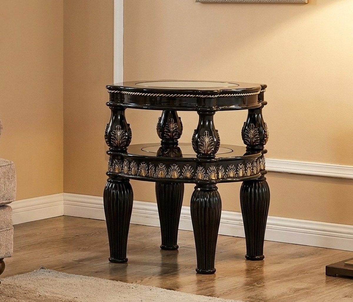 Teak European Black Enamel Corner Table, End Table / Corner Table