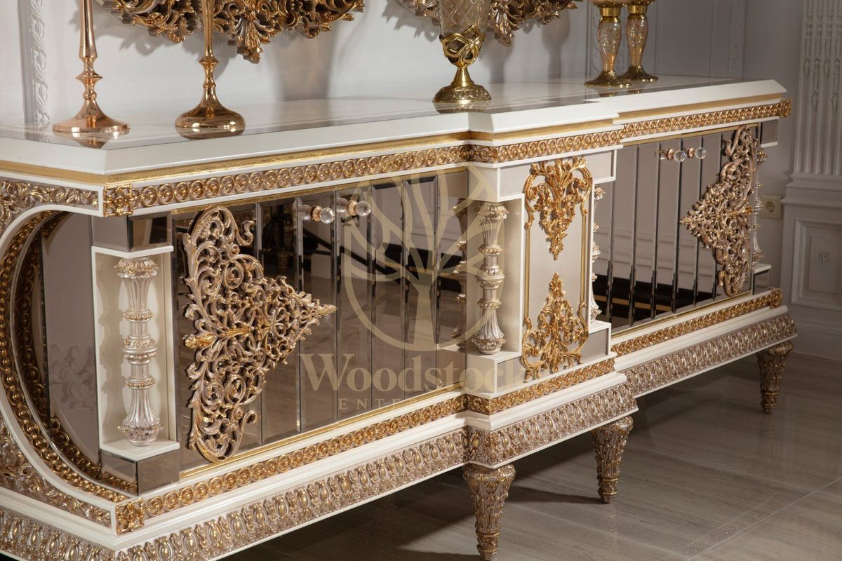Teak Ornate Cream and Gold Console Table, view 3
