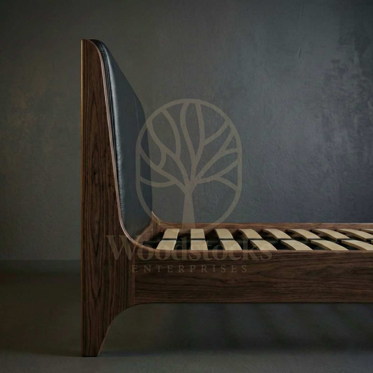 Luxury Teak Normandie Streamline Moderne Leatherback Bed, Saharanpur, view 5