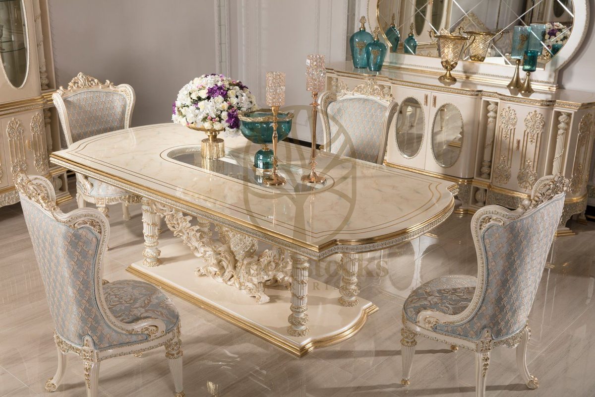 Teak Monaco Ivory and Gold Dining Set, view 13
