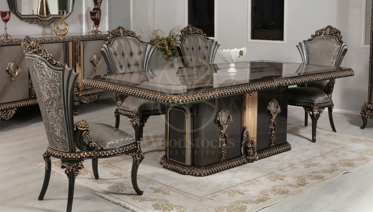 Royal Whiteit Hand Carved Teak Dining Table Set, Saharanpur, view 2