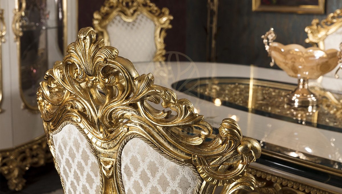 Royal Zumra Gold Leaf Hand Carved Teak Dining Table Set, Saharanpur, view 10