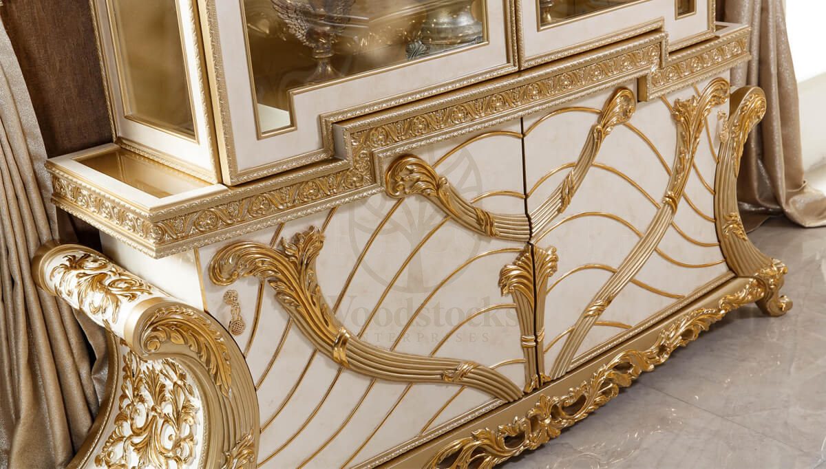 Royal Mecidiye Gold Leaf Hand Carved Teak Dining Table Set, Saharanpur, view 10