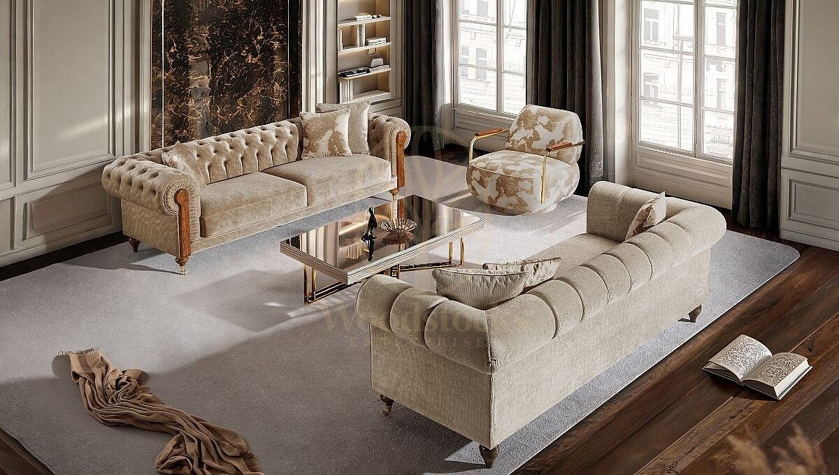 Royal Elite Chesterfield Hand Carved Teak Sofa Set, Saharanpur, view 2