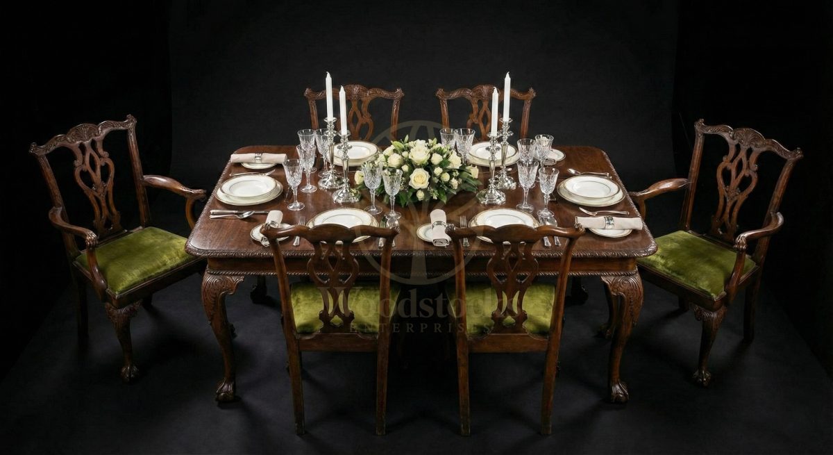 Hand Carved Teak Windsor Chippendale Ball and Claw Dining Suite, Saharanpur, view 2