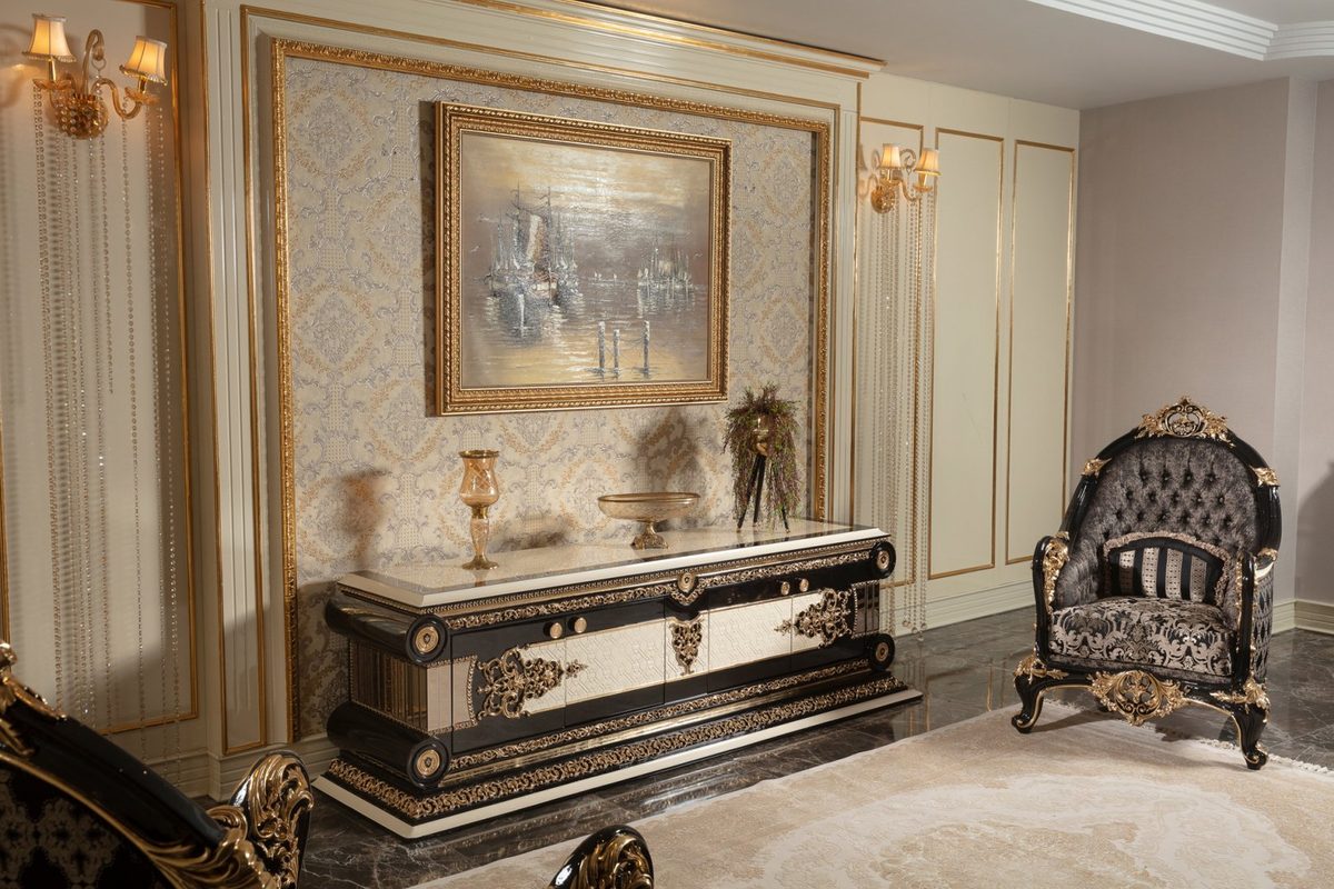Teak Lyon Black and Gold TV Cabinet, TV Cabinet