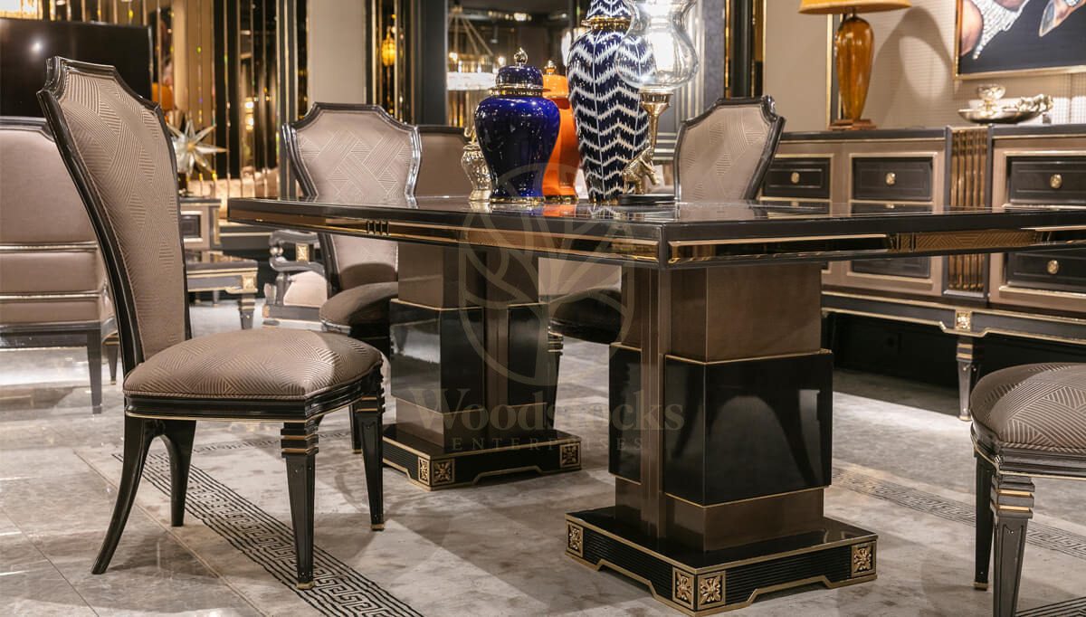 Luxury Caserta Handcrafted Teak Dining Table Set, Saharanpur, view 2