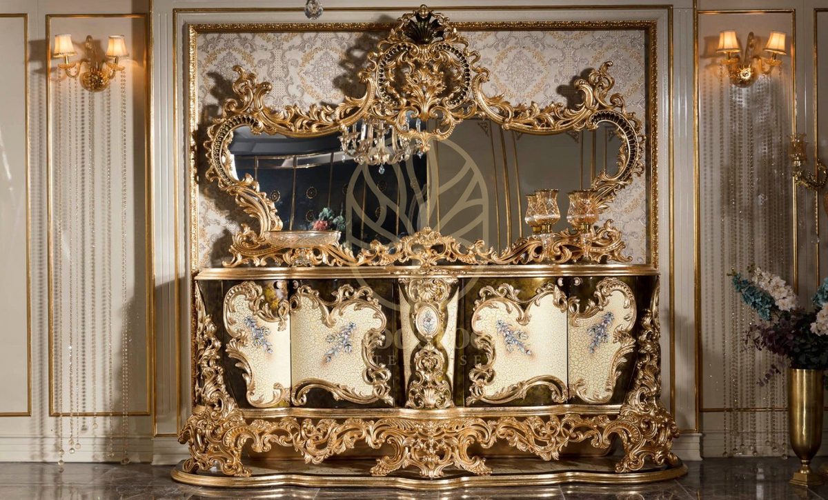 Teak Venetian Gold Carved Dining Set, alternate view