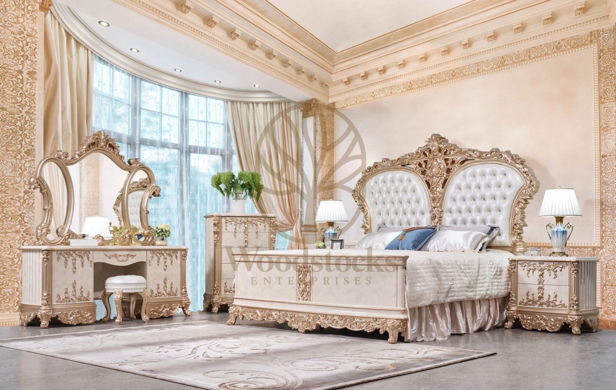 Teak Tufted Ivory 6-Piece King Size Bed, alternate view