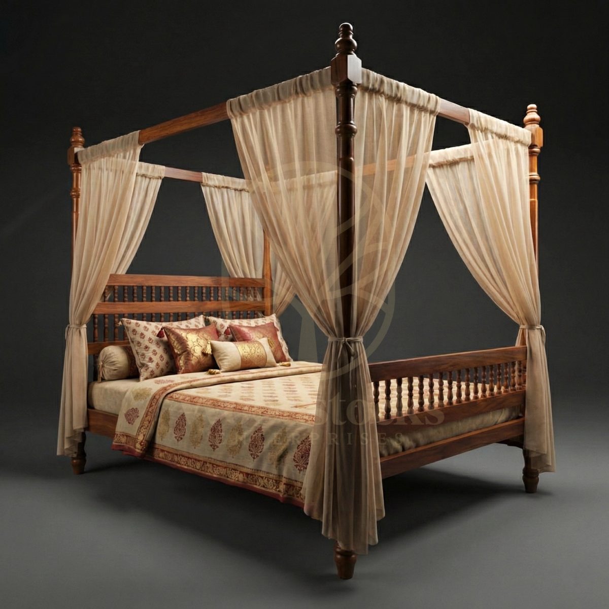 Royal Hand Carved Teak Malabar Residency House Four-Poster Bed, Saharanpur, Four Poster Bed