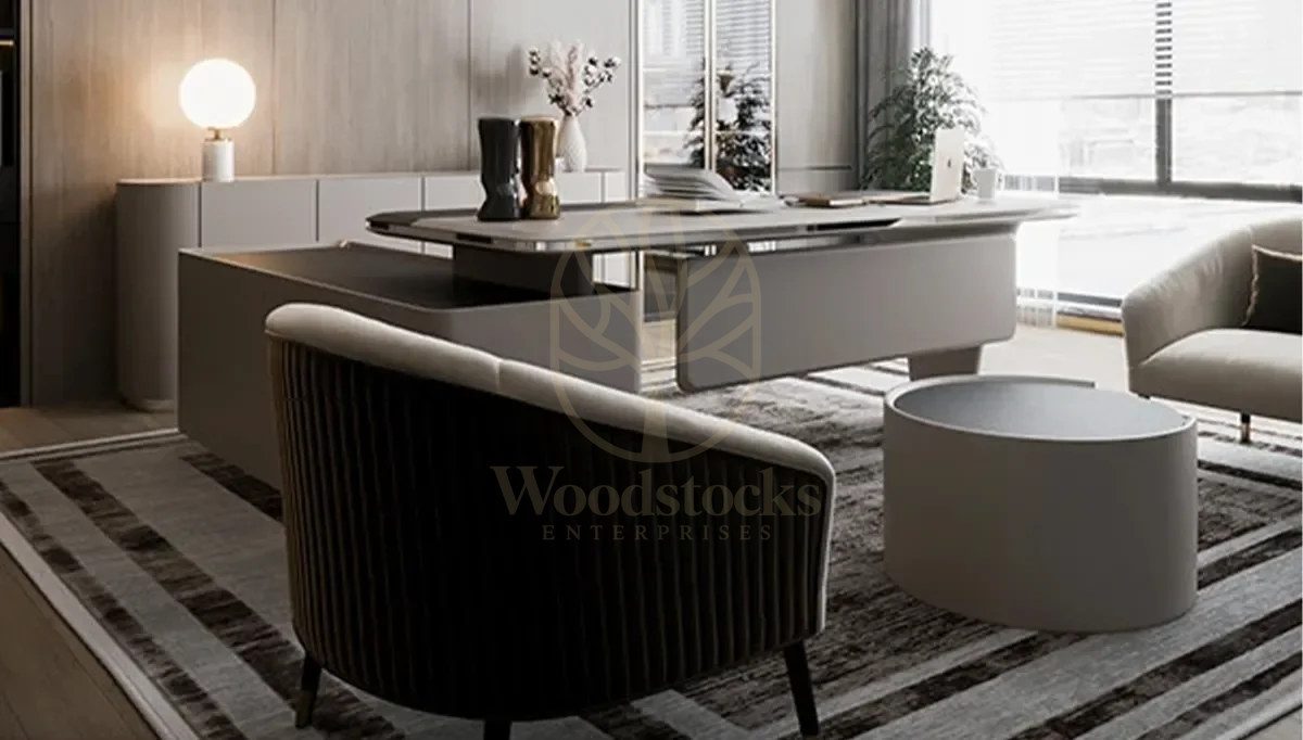 Luxury Madrid White Handcrafted Teak Office Table, Saharanpur, view 3