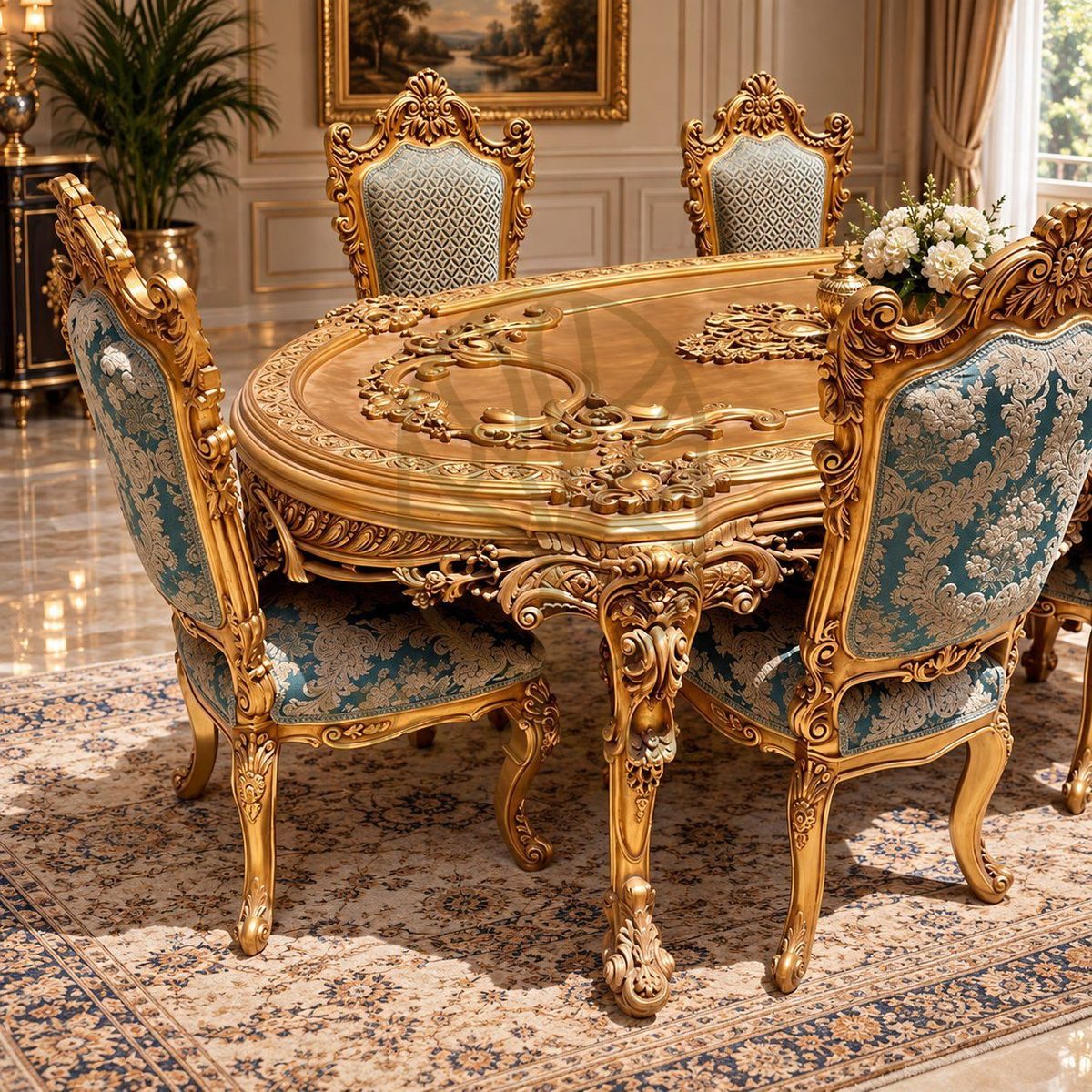 Luxury Hand-Carved Teak Dining Table II, view 3