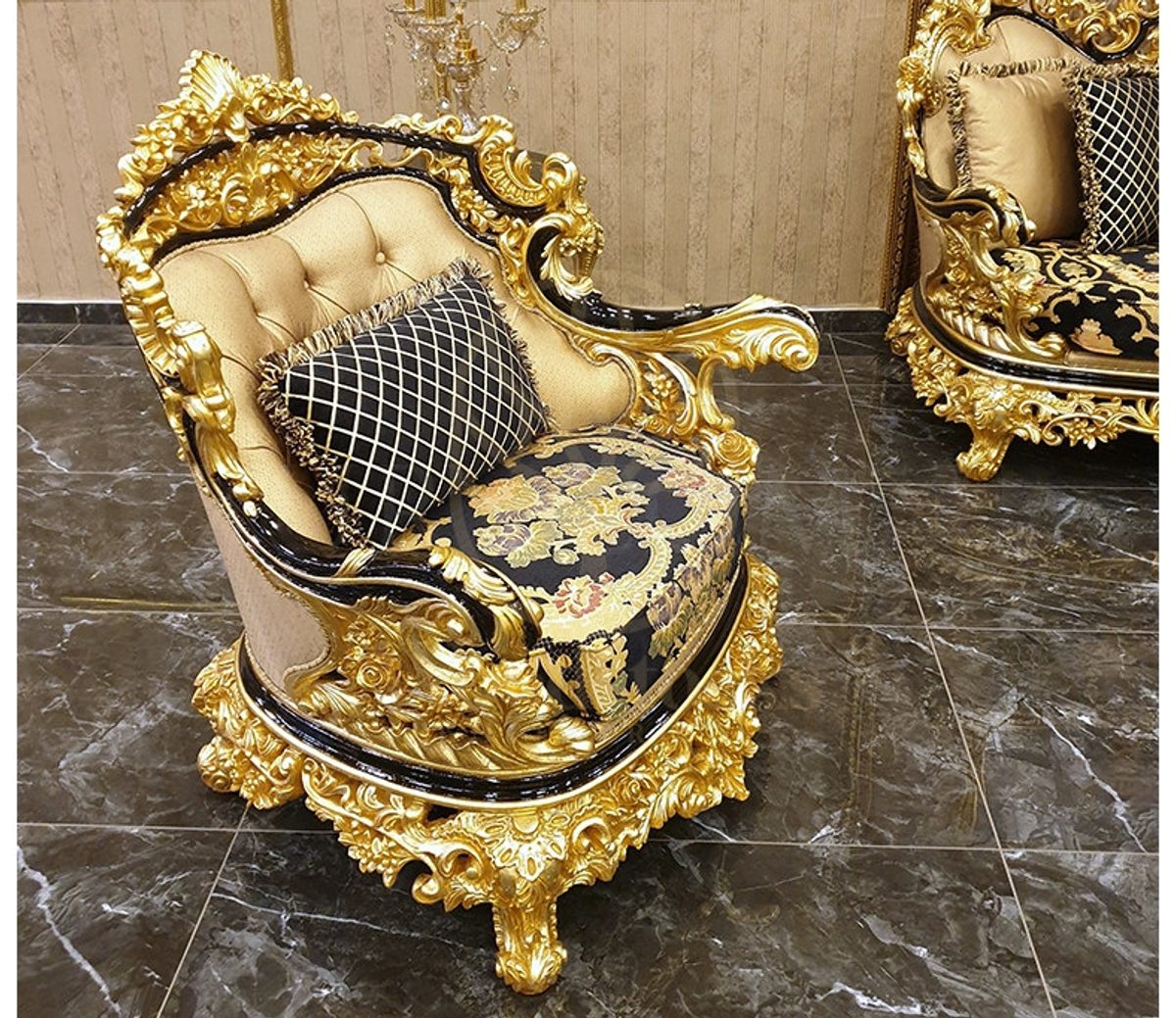 Royal Altay Black Hand Carved Teak Sofa Set, Saharanpur, view 5