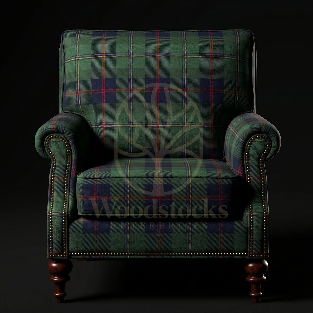 Luxury Teak Balmoral Library Chair in Victorian Tartan, Saharanpur, view 2