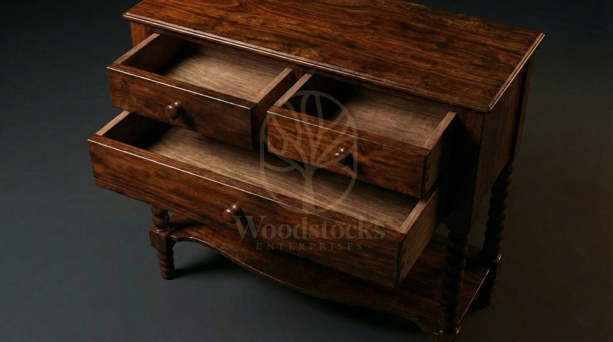 Luxury Teak Jacobean Revival Bobbin Console, Saharanpur, view 4