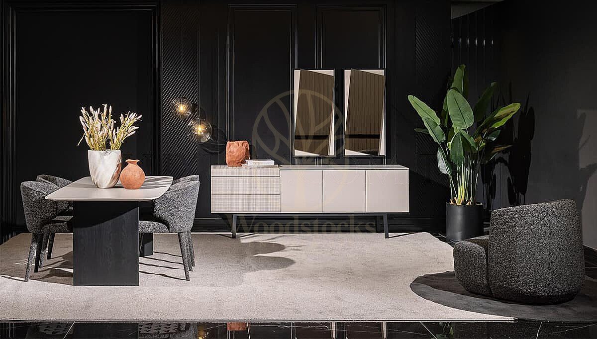 Luxury Varese Grey Handcrafted Teak Dining Table Set, Saharanpur, view 3