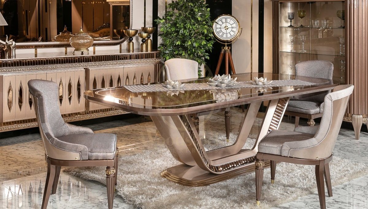 Royal Nergis Hand Carved Teak Dining Table Set, Saharanpur, view 2
