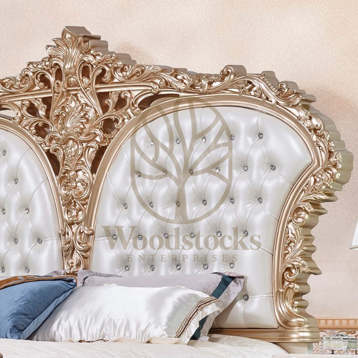 Teak Tufted Ivory 6-Piece King Size Bed, view 3
