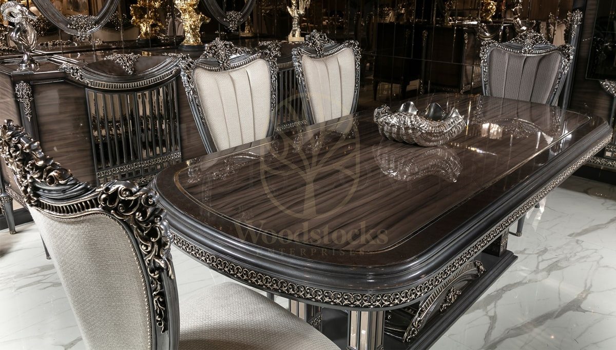 Royal Evander Hand Carved Teak Dining Table Set, Saharanpur, view 5