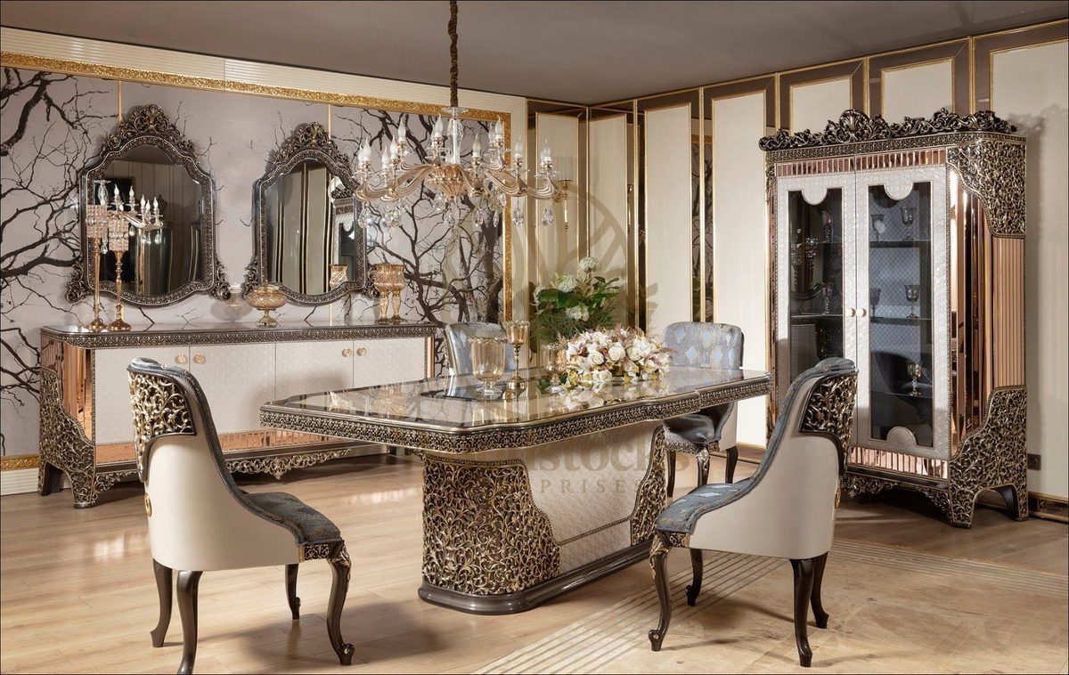 Teak Lagos Ivory and Black Dining Set, Dining Table