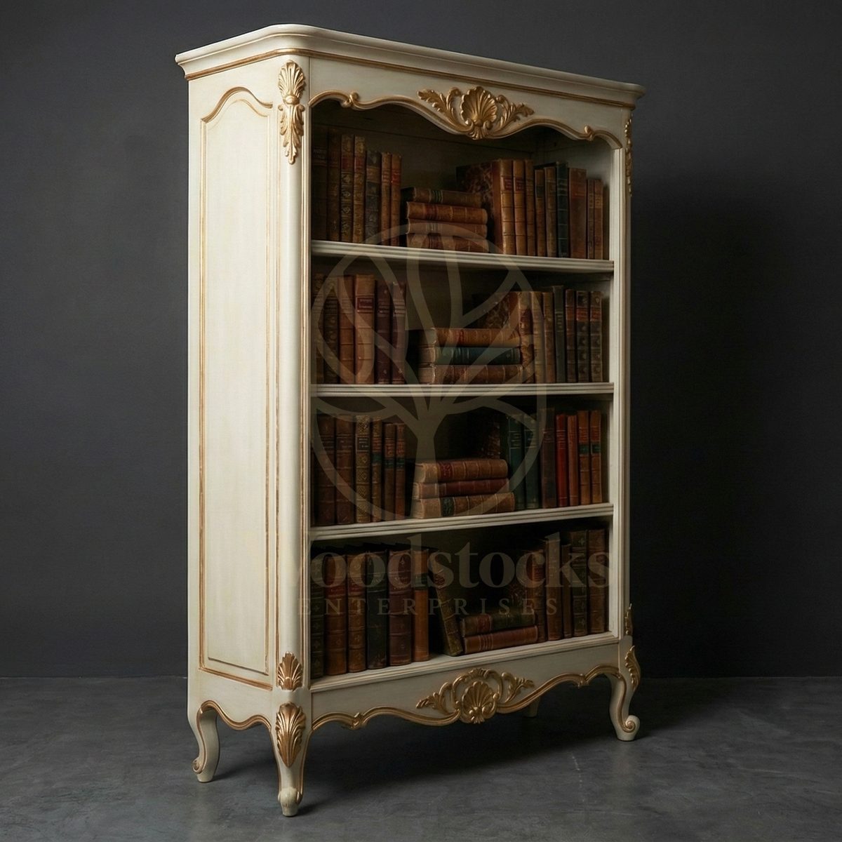 Royal Hand Carved Teak Château Rocaille Library Cabinet, Saharanpur, view 2