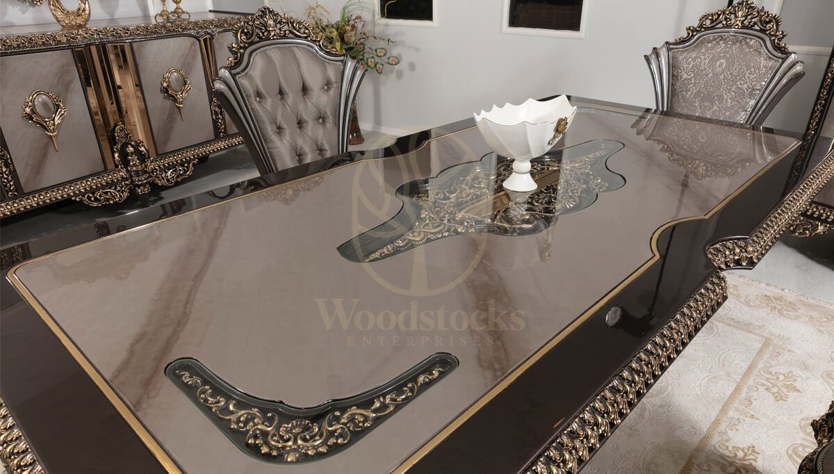 Royal Whiteit Hand Carved Teak Dining Table Set, Saharanpur, view 5