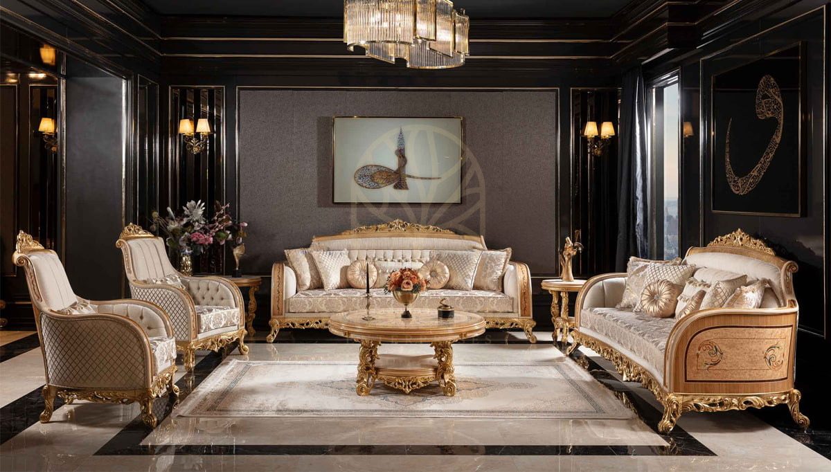 Royal Panamera Cream Hand Carved Teak Sofa Set, Saharanpur, Sofa Set