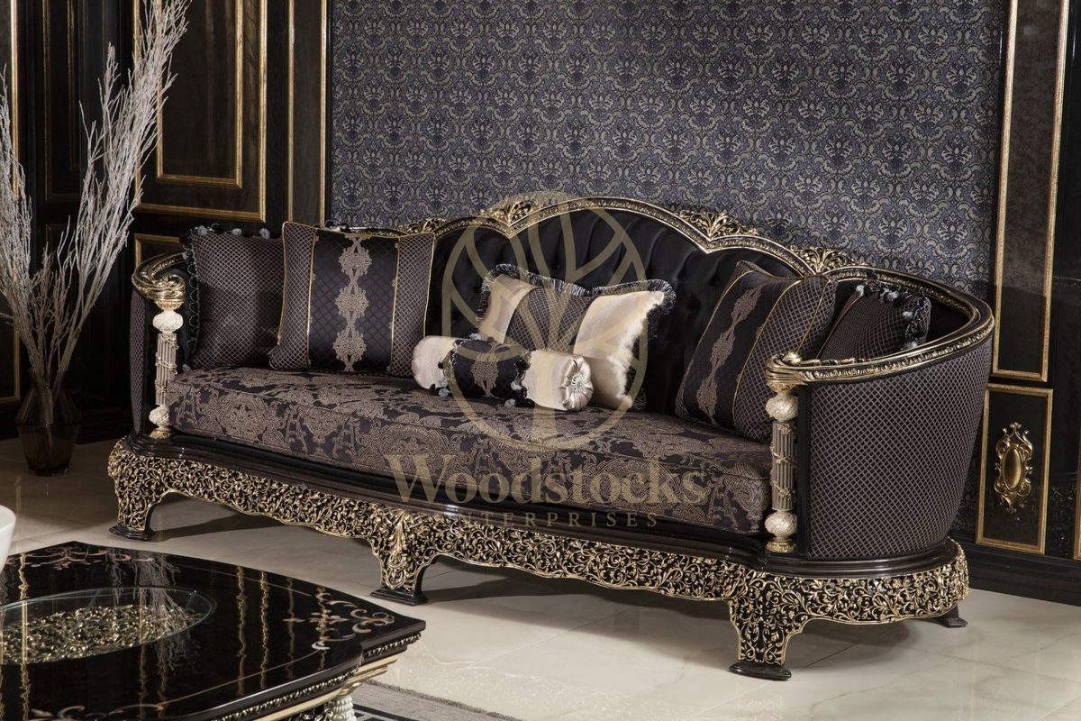Teak Monaco Charcoal and Gold Tufted Sofa Set, view 4