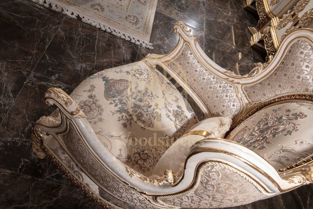 Teak Monaco Cream and Gold Wingback Sofa Set, view 15