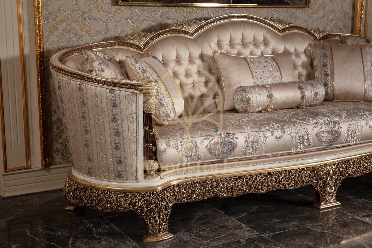 Teak Monaco Cream and Gold Wingback Sofa Set, view 12