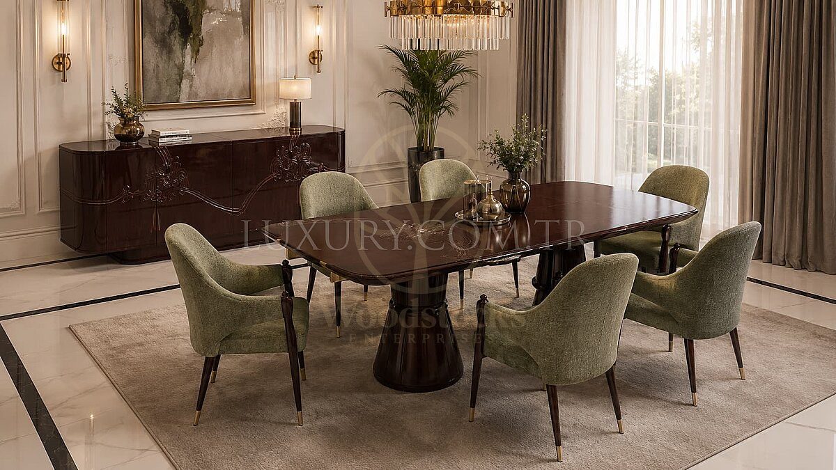 Luxury Lunera Brown Handcrafted Teak Dining Table Set, Saharanpur, Dining Table