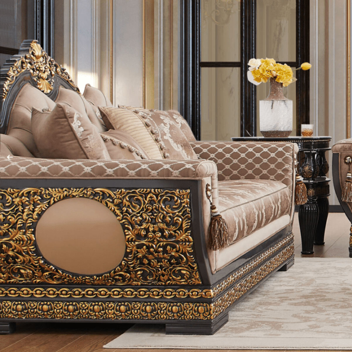 WSE High Quality Teak Wood Contemporary Brown Sofa Set III, Sofa Set