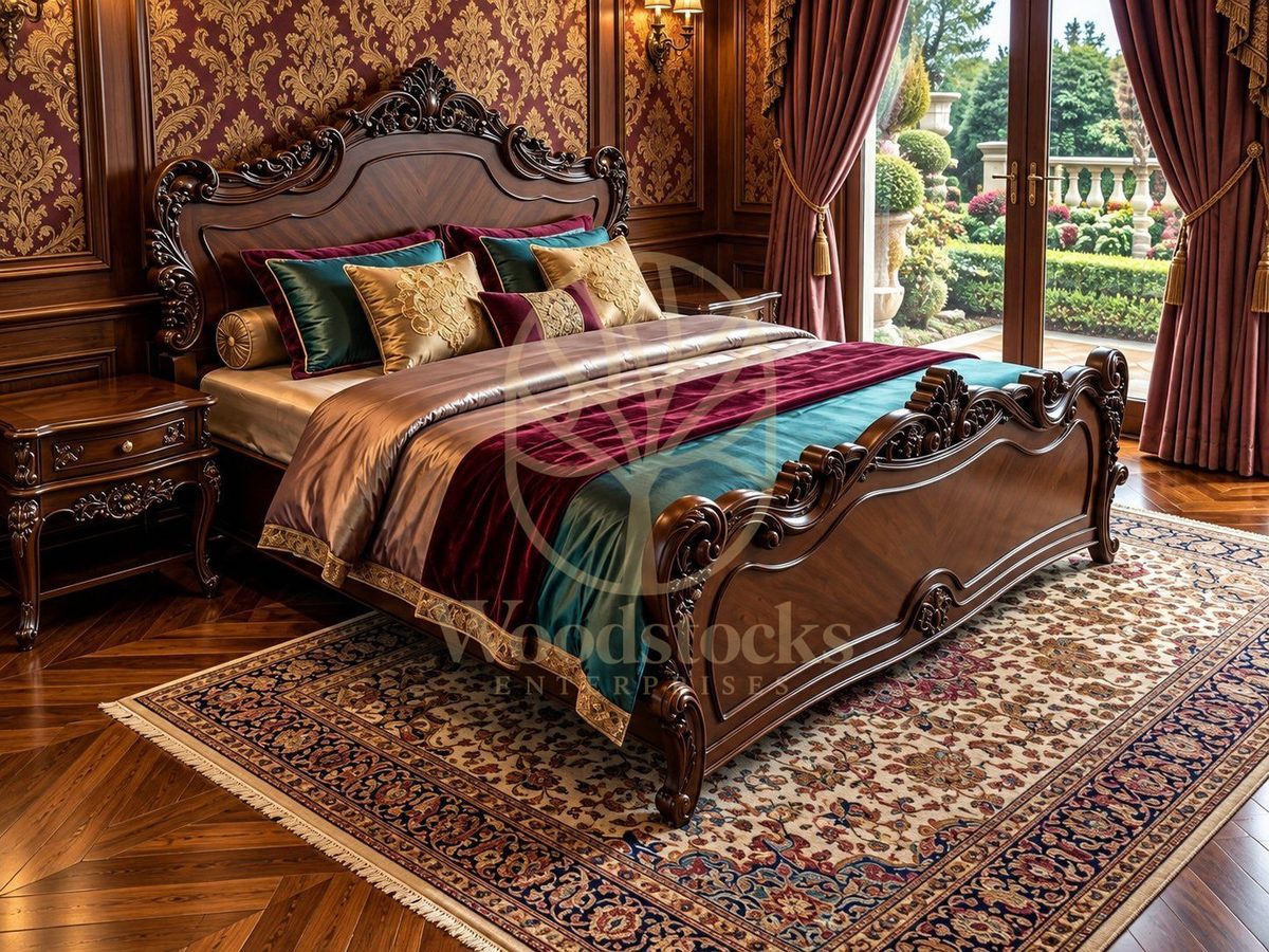 Maharaja Luxury Hand-Carved Teak King Bed IV, view 6